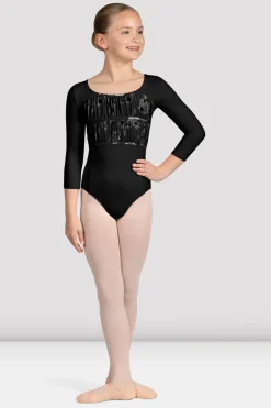Girls Sophie Floral 3/4 Sleeve Leotard-Bloch Best