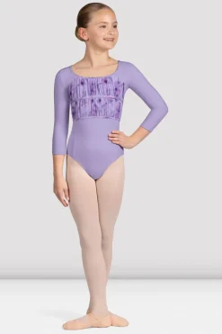 Girls Sophie Floral 3/4 Sleeve Leotard-Bloch Hot